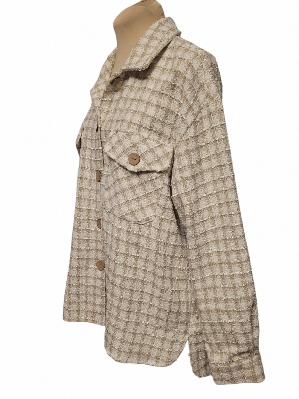 Beige Textured Button-Front Women's Jacket - Picture 2 of 4